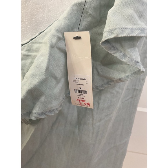 Francescas Light Blue Chambray One Shoulder Ruffle‎ Top Size M - Picture 3 of 3